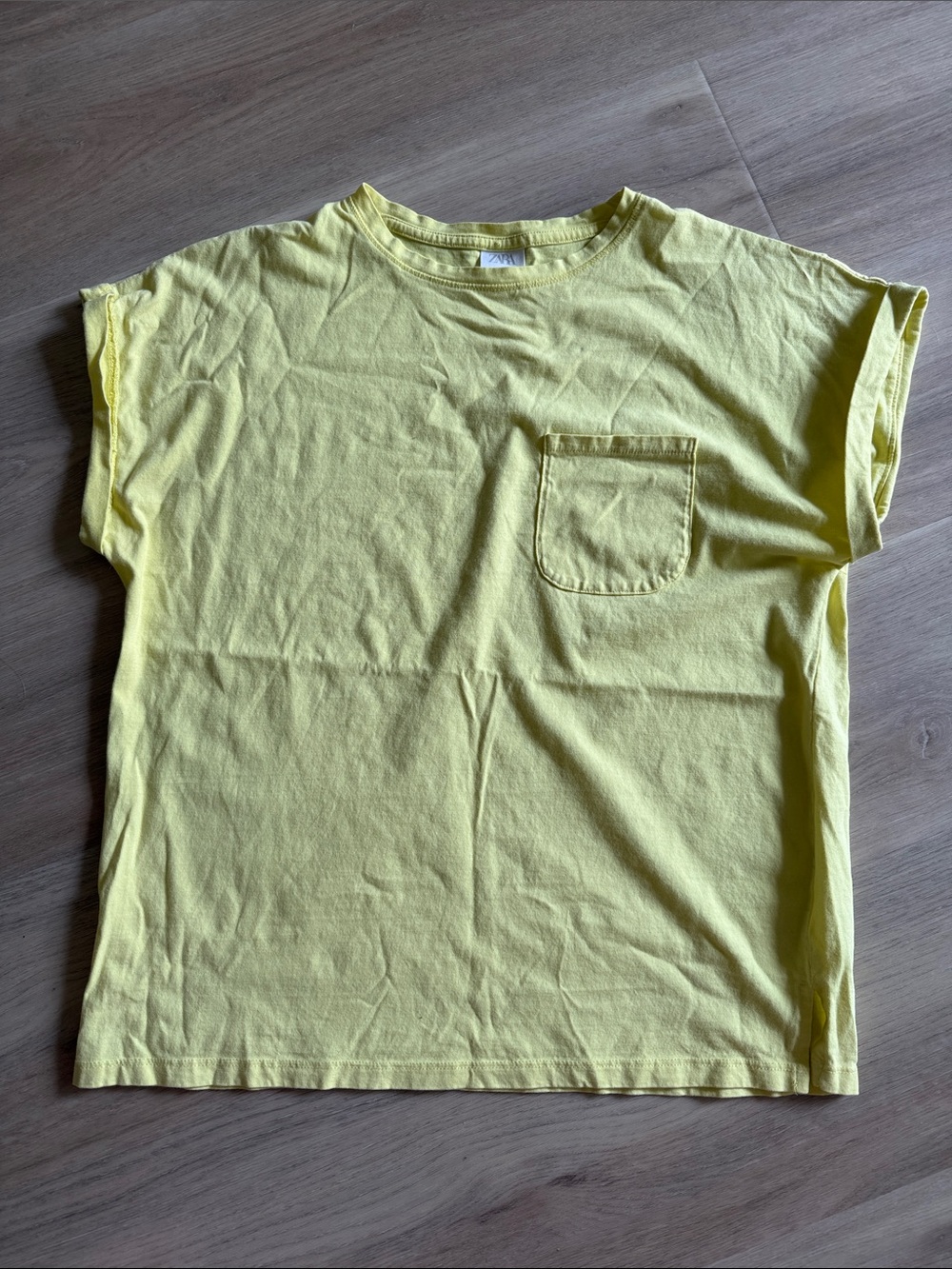 Zara Bright Yellow Crewneck Pocket Tee